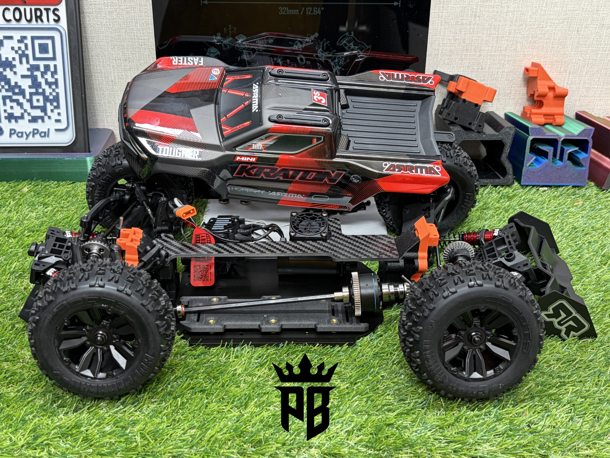 Upgraded Mini Kraton build showing chassis kit fitment